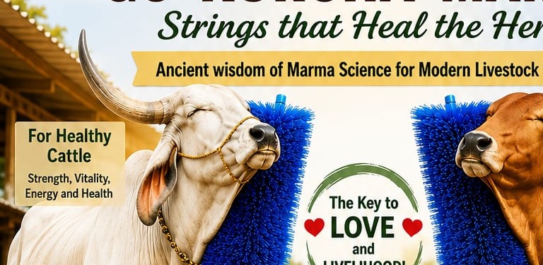 Healthy cattle using blue Go-Kurcha-Marma rubbing brushes